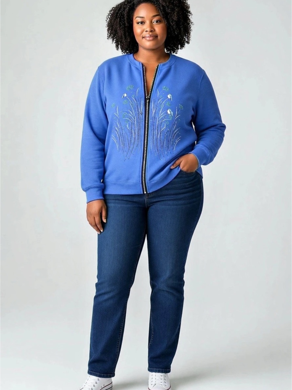 Gildan Blue Embellished Zip-Up Sweatshirt